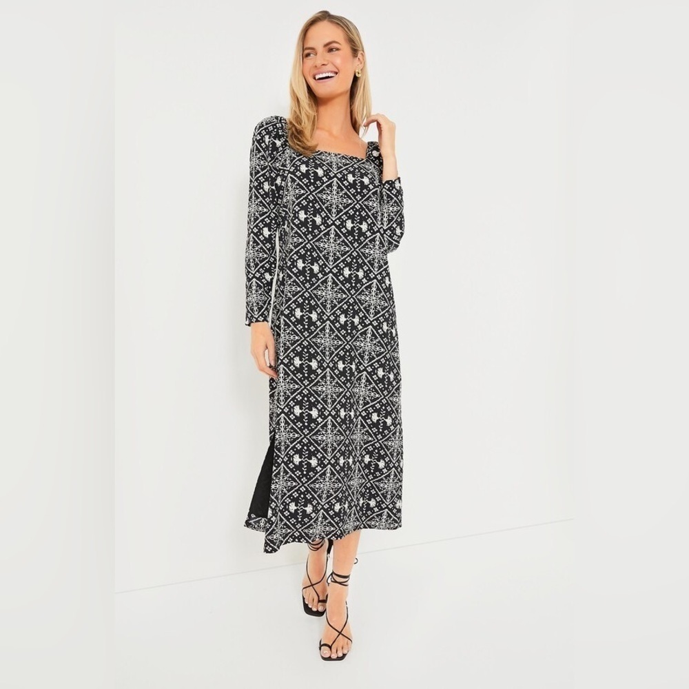Hyacinth House Sabrina Midi Dress S Black White Square Neck Puff Sleeve NWT - Picture 5 of 16